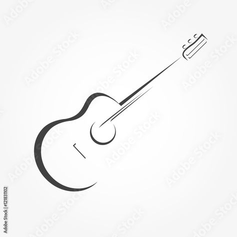 Stock Image: Guitar stylized icon vector. Simple lines acoustic guitar  design element. Guitar Silhouette Tattoo, Spanish Guitar Tattoo, Simple Guitar Tattoo, Guitar Symbol, Arm Patchwork, Guitar Line Art, Acoustic Guitar Design, Guitar Outline, Nova Tattoo