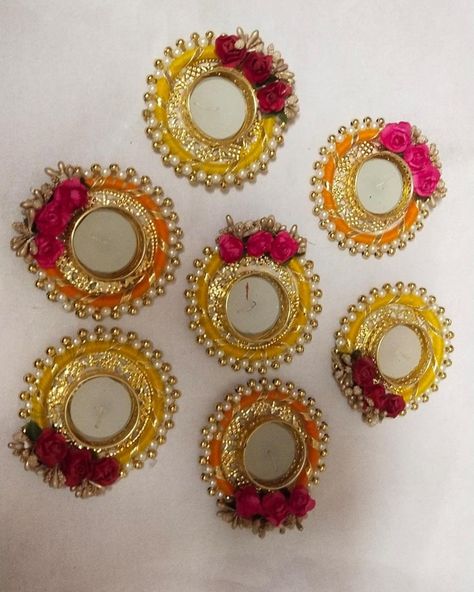 Set of 4 Multi Color Tealight Holders Valentine Gift | Etsy Diyas Diwali, Diya Decoration Ideas, Diwali Diya Decoration, Diwali Candles, Diya Decoration, Christmas Gift Handmade, Candle Decoration, Handmade Candle Holders, Diwali Decoration Items