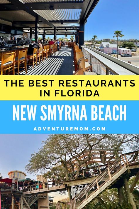 Restaurant with Palm Trees. With Text Reading: The Best Restaurants in New Smyrna Beach, Florida. Beach 2024, Smyrna Beach Florida, New Smyrna Beach Florida, Vacation 2024, Drinks And Food, Beach Dinner, Florida Food, Florida Restaurants, Culinary Travel