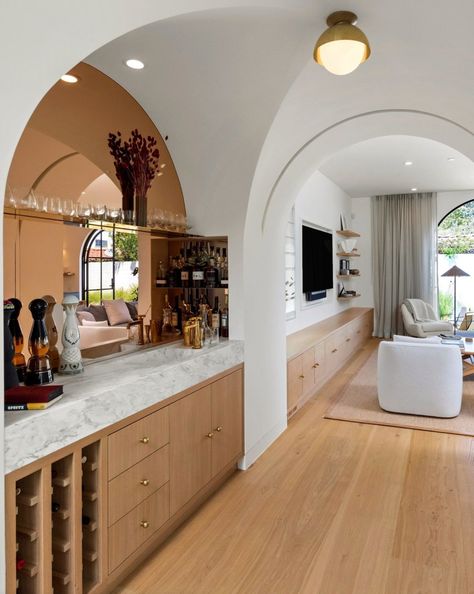 Arched Wet Bar, Emphasize Design, Bar Nook, Inside Bar, Home Wet Bar, House Redesign, Built In Bar, Formal Living Room, Bar Room