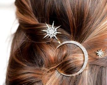 Star Hair Clips, Celestial Wedding, Star Hair, Moon And Star, Hair Vine, Boho Bride, Bridal Hair Accessories, Wedding Hair Accessories, Hair Accessory