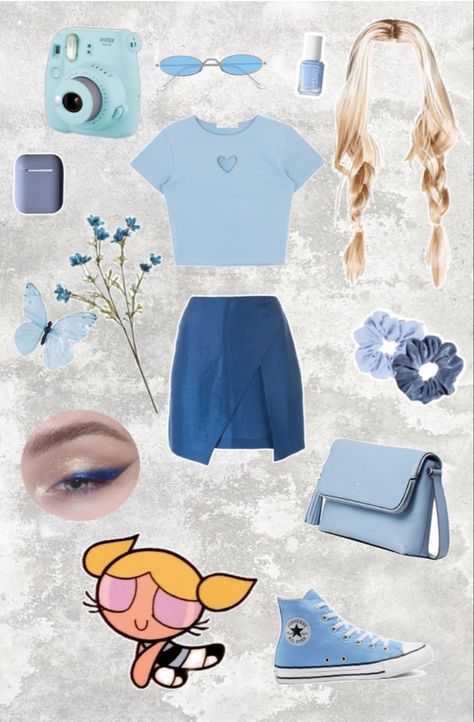 Bubbles Powerpuff Outfit Ideas, Bubbles Outfit Powerpuff, Bubbles Powerpuff Girls Aesthetic Outfit, Bubbles Powerpuff Girls Costume, Powerpuff Girls Inspired Outfits, Bubbles Powerpuff Costume, Bubbles Outfit, Powerpuff Costume, Bubbles Costume