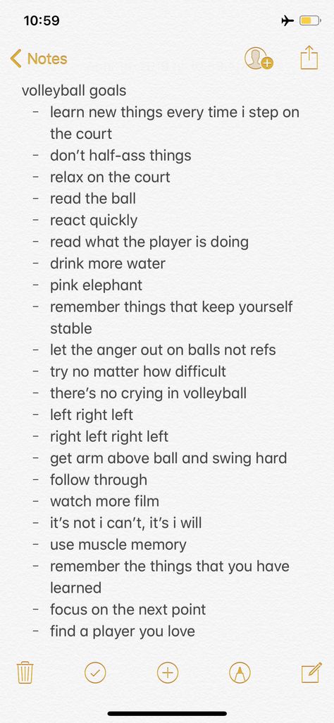 Volleyball Spike Wallpaper, Goals For Volleyball Players, Volleyball Vision Board Ideas, Volleyball Inspo Quotes, Volleyball Notes Aesthetic, Volleyball Goals Sheet, Volleyball Journal Ideas, Volleyball Affirmations, Volleyball Rules And Regulations