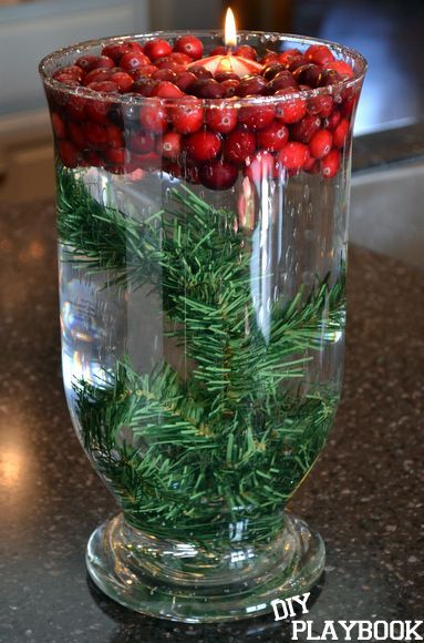 Cranberry Christmas Centerpiece. This is an easy DIY project. Take fresh cranberries, a floating candle, and some greenery and add it to a vase with water. Christmas Candle Decorations Ideas, Natal Country, Deco Table Noel, Christmas Candle Decorations, Christmas Centerpieces Diy, Christmas Mason Jars, Christmas Candle Holders, Christmas Centerpiece, Christmas Jars