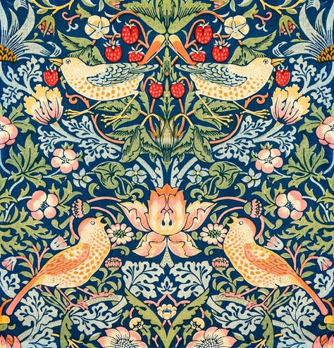 The strawberry thieves pattern (1883) by William Morris. Original from The Smithsonian Institution. Digitally enhanced by rawpixel. | free image by rawpixel.com Strawberry Thief Wallpaper, Thief Wallpaper, Craftsman Wallpaper, Strawberry Vines, The Strawberry Thief, William Morris Strawberry Thief, William Morris Wallpaper, Leaf Vector, Black Cushion