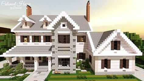 Anterior of the house White Minecraft House, Minecraft White House, Minecraft Suburban House, Modern Minecraft Houses, Case Minecraft, Minecraft Mansion, Minecraft Structures, Minecraft Interior Design, Minecraft House Plans