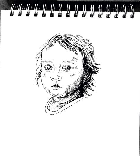 Ink Pen Drawings People, Doodle Family, Portrait Pen, Sketches Doodles, Ink Doodles, Pen Drawings, Art Sketches Doodles, Baby Portraits, Ink Pen