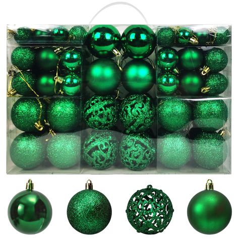 PRICES MAY VARY. 🎄【Unique Design】Christmas balls are made into different sizes to make your Christmas tree more beautiful. Add a strong Christmas atmosphere to your home. 🎄【Easy to Hang】100 Christmas decorative balls and decorations have already been installed with detachable hooks, and can be hung after opening the box. More convenient and time-saving. 🎄【Shatterproof Material and Light Weight】These ornaments are made of high-quality and eco-friendly plastic, light and durable and shatterproo All Green Christmas Tree, Emerald Green Christmas Tree Decorations, Red White And Green Christmas Tree, Emerald Green Christmas Decor, Green And Gold Christmas Decor, Wedding Party Green, Green Christmas Ornaments, Green Christmas Tree Decorations, Green Christmas Decorations