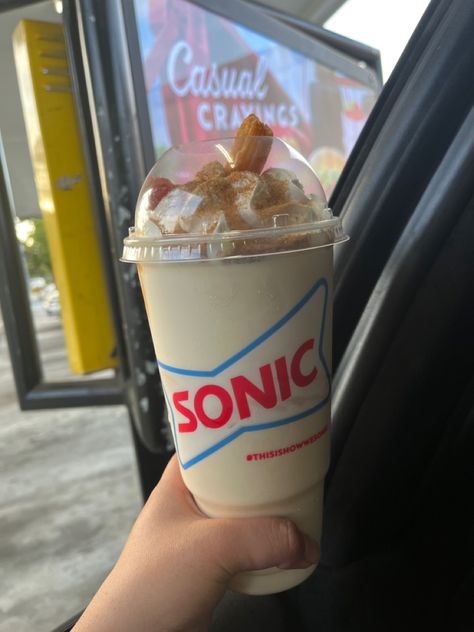 Sonic Milkshake, Cinnamon Milkshake, Sonic Food, Churro Milkshake, Mcdonalds Caramel Frappe, Mcdonalds Milkshake, Milkshake Aesthetic, Micalea Smeltzer, Sonic Blast