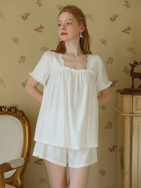 SLESSIC丨Vintage Retro Romantic Victorian Nightdresses and Pajamas – Slessic Shorts Pajamas, Vintage Pajamas, Embroidered Robes, Vintage Mini Dresses, Lace Cutout, Short Pajama Set, Clothes Organization, Night Dress, Summer Style