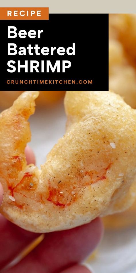 A light batter is the key to making perfect fried shrimp! Don't hide the beautiful shrimp in a thick breading. This beer batter shrimp recipe is light, nicely seasoned, and perfect with a wedge of lemon! crunchtimekitchen.com #shrimp #beer #battered #appetizers Shrimp Breading Recipes, Beer Batter Shrimp, Batter Shrimp, Battered Shrimp Recipes, Fried Shrimp Recipes Easy, Battered Shrimp, Beer Battered Shrimp, High Fiber Low Carb, Fried Shrimp Recipes