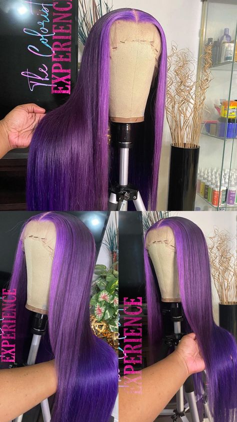 Purple Wig On Black Women, Purple Hair Lace Wig, Colored Closure Wigs, Colored Straight Wig, Colors To Try On Wigs, Colored Lace Front Wigs Brown Skin, Purple Hair Wig Black Women, Lace Front Wig Colors, Dye Lace Front Wig