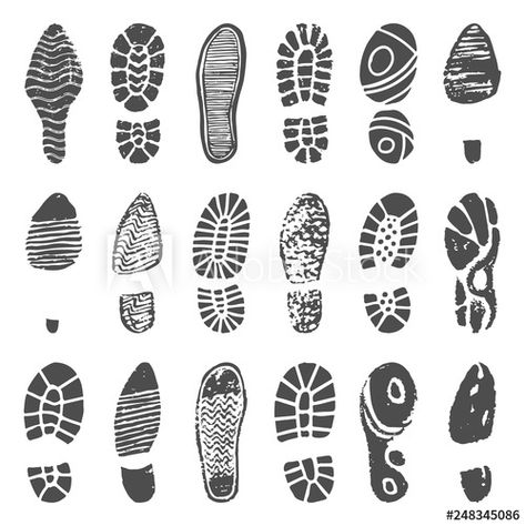 Stock Image: Shoes footprint silhouette. Sneaker shoes step, walking boot shoe steps imprint and man feet boots isolated vector illustration Footprint Silhouette, Paw Print Image, Sneakers Drawing, Happy Rock, Branch Vector, Outline Drawings, Grunge Textures, Walking Boots, Color Vector