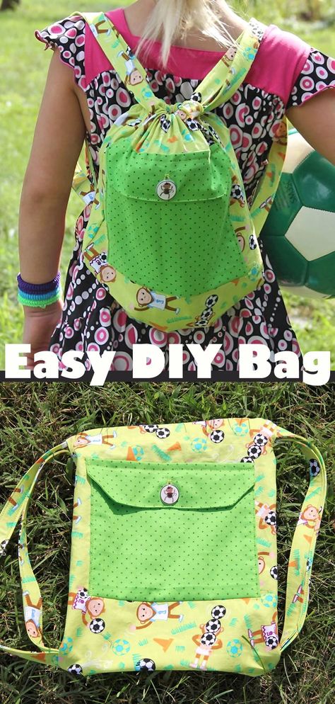 DIY Drawstring Backpack Diy Drawstring Backpack, Drawstring Bag Tutorials, Soccer Bag, Sewing Handbag, Cinch Bag, Bag Pattern Free, Pinking Shears, Bag Tutorial, Creation Couture