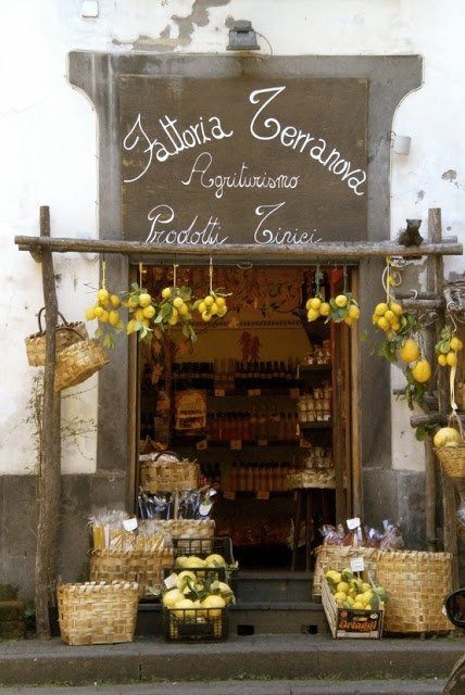 Fattoria Terranova, Positano, Italy Remember Positano from Under the Tuscan Sun?  Sublime. Vitrine Design, Store Front Windows, Vintage Bakery, Terra Nova, 카페 인테리어 디자인, Positano Italy, Shop Fronts, Bakery Shop, Cafe Shop