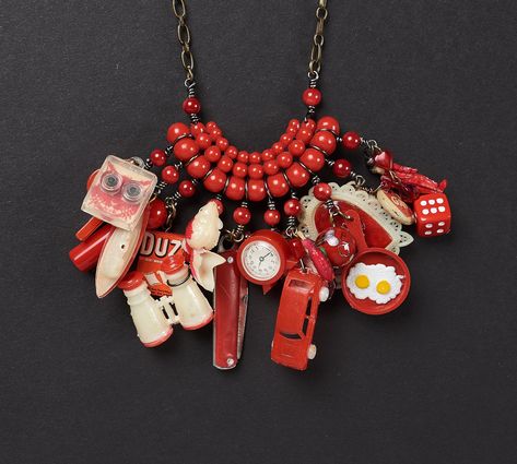 Toy Necklace, Found Object Jewelry, Cracker Jack, Junk Jewelry, Vintage Jewelry Crafts, Vintage Jewelry Art, Choker Pendant, Repurposed Jewelry, Assemblage Jewelry