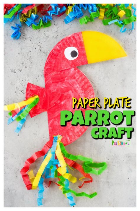 Colombia Crafts For Kids, South America Crafts For Kids, Paper Plate Parrot, Pre K Art Projects, Bird Crafts Preschool, Flower Crafts Preschool, Hand Art Projects, Rainforest Crafts, Paper Craft Ideas For Kids