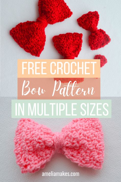 Bow Tie Crochet Pattern Free, Crochet Bow For Amigurumi, Crochet Bow Tie Free Pattern, Crochet Bows Free Pattern Easy, Crocheted Bows Free Pattern, Free Crochet Bow Pattern, Crochet Hair Bows Free Pattern, Amigurumi Bow, Crocheted Bows