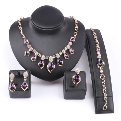 Cheap african jewelry set, Buy Quality jewelry sets directly from China set gold Suppliers: African Jewelry Set Gold Color Purple Zircon Austrian Crystal Women Wedding Necklace Bracelet Earring Ring Jewelry Set  Enjoy ✓Free Shipping Worldwide! ✓Limited Time Sale ✓Easy Return. Gold Necklace Wedding, Earring Ring, Crystal Fashion, African Jewelry, Wedding Jewelry Sets, Austrian Crystal, Stainless Steel Necklace, Ring Jewelry, Earring Backs