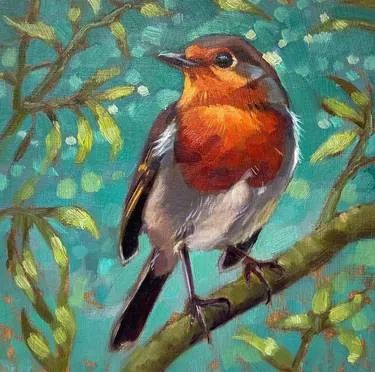 Bird Family Painting, Robin Acrylic Painting, Birds On Tree Drawing, Robin Bird Drawing, Christmas Oil Paintings, Robin Bird Illustration, Robin Bird Painting, Robin Drawing, Robin Painting