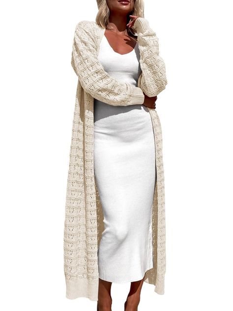 wOMENS cROCHET mAXI cARDIGAN sWEATERS oPEN fRONT kNIT lONG sLEEVE lIGHTWEIGHT dUSTER cARDIGAN cASUAL wINTER oUTFITS Stylish Leggings Outfit, Stylish Jeans Outfit, Long White Sweater, White Sweater Outfit, Winter Outfits For School, Sleek Dress, Cotton Midi Skirt, Maxi Cardigan, Cardigan Casual