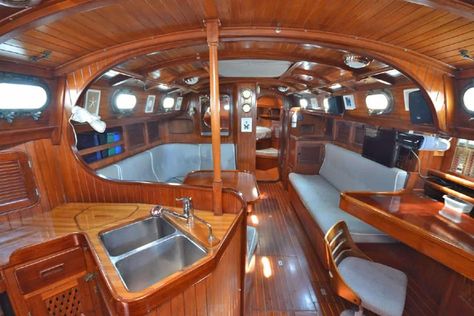 27 Boat Interior Design Ideas Sailing Yacht Interior, Teak Interior, Liveaboard Boats, Boat Interior Design, Classic Sailboat, Sailboat Interior, Yacht Interior Design, Wooden Sailboat, Classic Wooden Boats