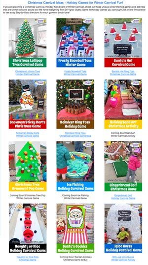 Fun Holiday, Christmas and Winter Games - Many DIY Games Too! Christmas Festival Activities, Holiday Party Kids Games, Carnival Games For Kids, Christmas Fair Ideas, School Festival, Christmas Booth, Diy Christmas Party, Fall Carnival, Xmas Games