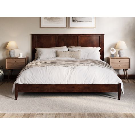 Introducing the Charlotte Low Profile Platform Bed, a timeless piece that effortlessly elevates the ambiance of any bedroom. Non Matching Bedroom Furniture Ideas, Brown Bed Frame, Wood Panel Bed, Hardwood Bed, Grown Up Bedroom, Walnut Bedroom, Dark Bedroom Furniture, Best Bedroom Colors, Bed Classic