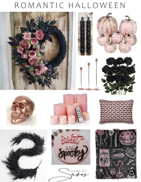 Rose Gold Halloween Decor, Pink Black And White Halloween Decor, Pink Halloween Wedding, Girly Gothic Party, Pink Gothic Decor, Pink Halloween Kitchen Decor, Pink And White Halloween Decor, Feminine Halloween Decor, Pink Black Decor