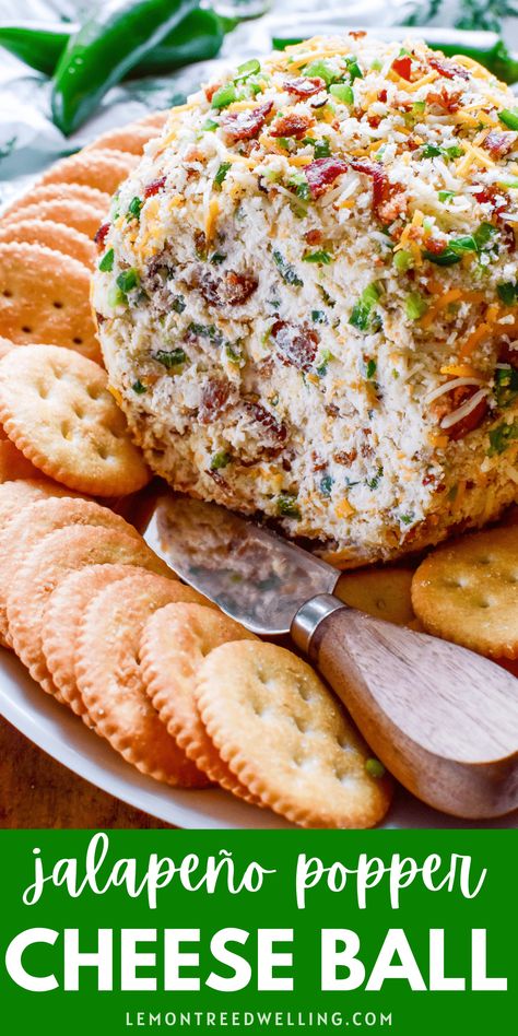 Everyone loves a good cheese ball, and this is our favorite one yet! This Jalapeño Popper Cheese Ball has all the flavors you know and love in a deliciously dippable appetizer that's guaranteed to be the star of the show! Jalapeno Cheeseball Recipes, Popper Cheese Ball, Cheese Ball Recipes Easy, Poppers Recipe, Best Appetizer Recipes, Cheese Ball Recipes, Recipes Appetizers And Snacks, Cheese Balls, Party Food Appetizers