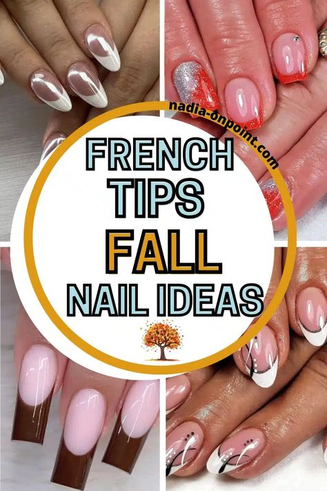 French Tip Fall Nails: Fresh Designs for the Season Fall Nail Tips Designs, October French Tip Nails, Fall French Manicure Designs, Fall Color French Tip Nails, Nails French Tip Ideas, French Tip Fall Nails, French Tip Ideas, November Nails Colors, Nails Fresh