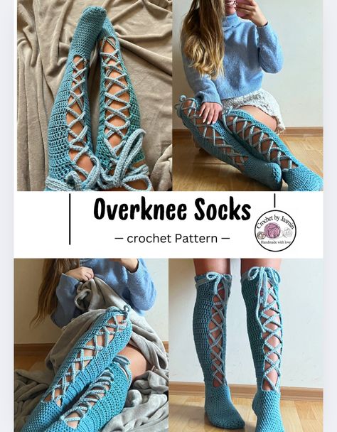 Diy Knee High Socks, Knit Overknee Socks, Over The Knee Socks Crochet Pattern, Crochet Knee High Socks Pattern Free, Free Crochet Leg Warmers Pattern, Crochet Bottoms Free Patterns, Crochet Leg Garter, Crochet Leggings Pattern, Crochet Tights Pattern Free