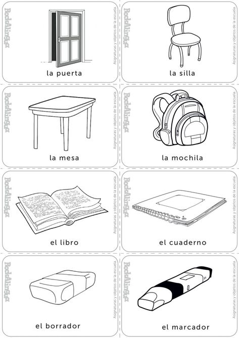 School supplies and subjects | Picture dictionary | Rockalingua School Supplies In Spanish, Spanish Pictures, School Suplies, Spanish Lessons For Kids, Spanish Club, Picture Dictionary, Spanish Lessons, Teaching Spanish, Learning Spanish