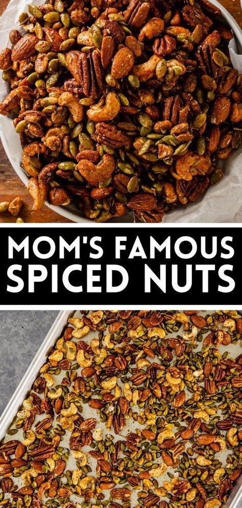 This savory rosemary spiced nuts recipe is the perfect anytime snack or appetizer. The mix of almonds, pecans, cashews, pistachios and pumpkin seeds are crunchy, salty, savory, sweet and even a little spicy. They’ve got it all! Nut Mix Recipe, Roasted Nuts Recipe, Spiced Nuts Recipe, Seasoned Nuts, Spicy Nuts, Walnut Recipes, Nut Snacks, Snack Mix Recipes, Nut Recipes