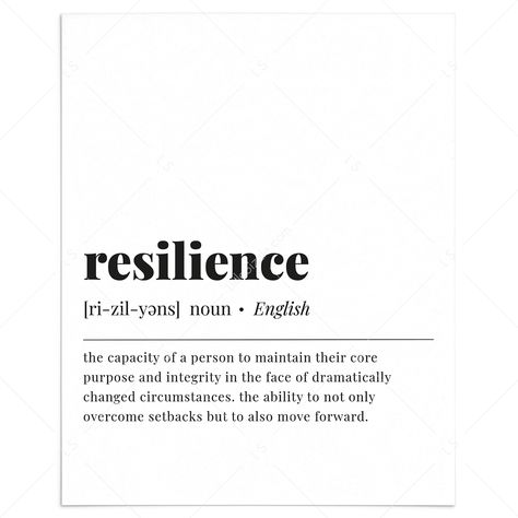 Resilience Definition Print Digital Download by LittleSizzle Resilience Definition, Unique Words Definitions, Unusual Words, Rare Words, Word Definitions, Tattoo Meaning, Motivational Wall, Motivational Wall Art, Unique Words