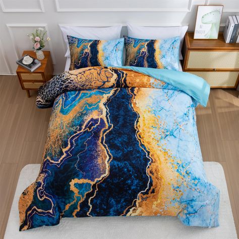 PRICES MAY VARY. 【Design】Like Burning Mountain Printed,Soft Microfiber Bedding.Simple modern gift idea for teens, boys, girls, men or women.Putting the comforter in your bed will add fashion and aesthetic atmosphere to your room, which creates your own exquisite taste and enhances the happiness of life. 【Set】King Comforter Set Size Information-Comforter size is 228cm*260cm(88"x102"),2XPillowcases sizes is 50x90cm(19.6"x35")，Please allow 5cm/2" actual product error.Our comforter is not only an ex Marble Bed, Marble Bedding, Marble Comforter, Burning Mountain, Watercolor Marble, Queen Size Bed Sets, King Size Comforter Sets, Green Comforter, Blue Comforter Sets