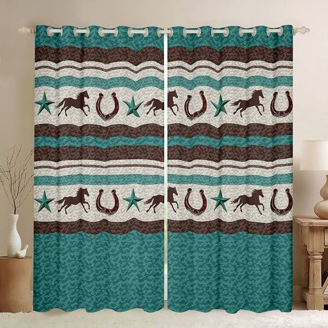 PRICES MAY VARY. Curtain Set: Set includes 2 panels of 38 x 45 inch each or 38 x 54 inch each or 42 x 63 inch each or 42 x 84 inch each or 42 x 90 inch each or 52 x 63 inch each or 52 x 84 inch each or 52 x 90 inch each or 52 x 96 inch each. Plastic grommets on top（Inner diameter 1.8" and Outer diameter 2.7"）.Easy to hang, and slide smoothly. Material: We have upgraded the fabric of curtain: High-grade velvet fabric ( soft touch). Our decorative curtains not 100% Blackout Curtains or not 100% li Color Window, Living Room Retro, Room Retro, Curtain For Bedroom, Retro Cowboy, Brown Decor, Decorative Curtains, Farmhouse Curtains, Cowboy Style