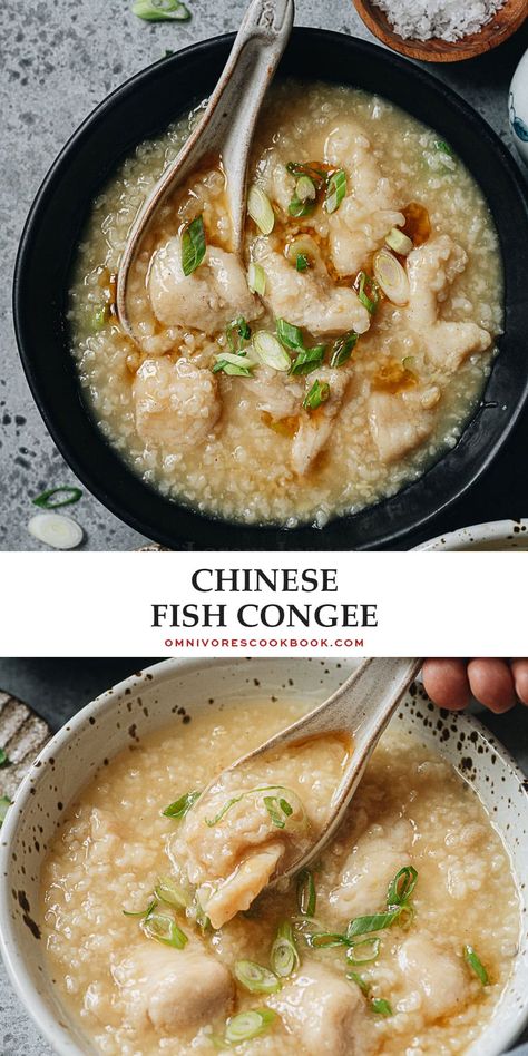 Soothe your soul with the comforting silkiness of Chinese fish congee. The delightful texture finished with tender slices of fish is the perfect way to add a satisfying side dish to your dinner table. {Gluten-Free adaptable} Seafood Congee Recipe, Asian Fish Soup Recipe, Asian Fish Soup, Fish Breakfast Recipes, Shrimp Congee, Chinese Fish Recipes, Chinese Fish Soup, Fish Congee Recipe, Quick Healthy Meal Ideas