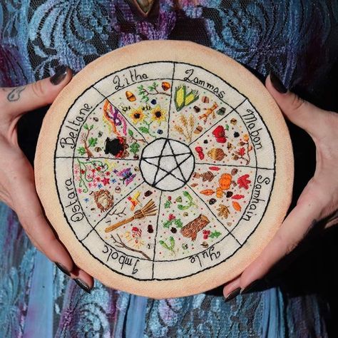 Year Embroidery, Circular Canvas, Pagan Crafts, Wheel Of The Year, Witchy Crafts, Pagan Witch, Embroidery Hoop Art, Embroidery Kit, Art Textile