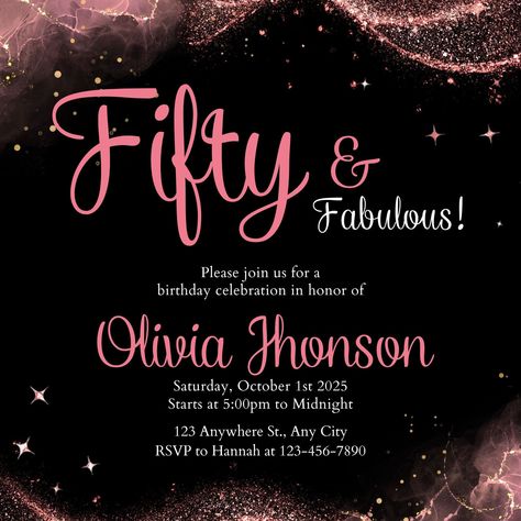 Fifty & Fabulous women's digital customizable birthday invitation. 50th Birthday Invitations For Women, Digital Birthday Invitations, Womens Birthday, 30th Birthday Invitations, 50th Birthday Invitations, Communion Invitations, Spark Joy, Online Invitations, Happy Birthday Greetings