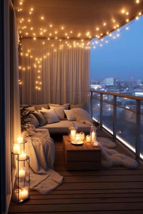 Balcony decoration idea Luxury Small Balcony Design, Small Balcony Aesthetic, Balkon Ideas, Balconies Ideas, Balcony Bed, Big Balcony Ideas, Aesthetic Balcony, Micro Trends, Balcony Inspiration