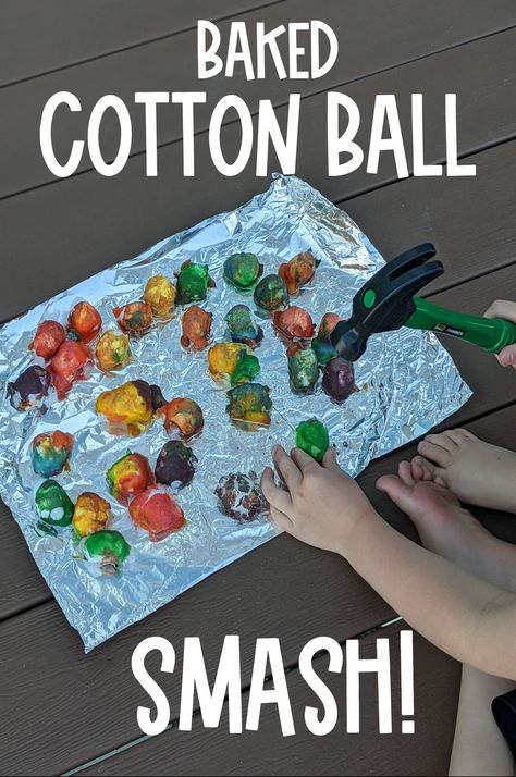 Color the cotton balls, bake them until they are crisp and smash! Fun sensory and fine motor activity. #cottonballactivities #activitiesuingcottonballs #preschoolactivities Cotton Ball Activities, Fabulous Friday, Fine Motor Activity, Fine Motor Activities For Kids, Friday Fun, Blue Food Coloring, Blue Food, Cotton Balls, Preschool Games