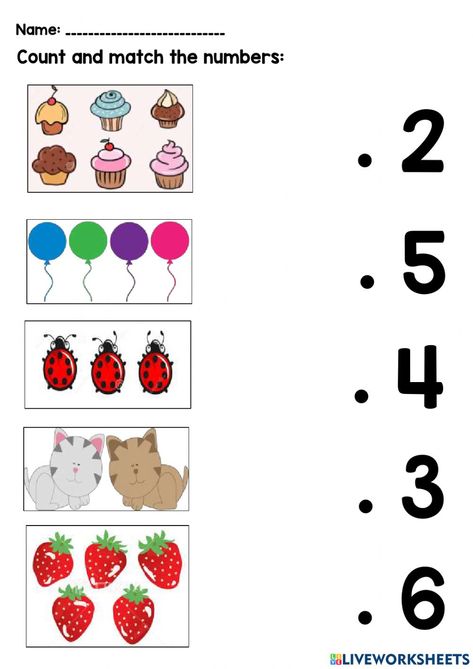 Number And Counting Activities Preschool, Math Exercises For Kindergarten, Numbers Matching Worksheet, Number Matching Activities, Count And Match Worksheets, Numbers Worksheets Kindergarten, Counting Worksheets Preschool, Exercise For Kindergarten, Math Counting Worksheets