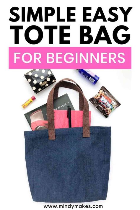 How to Make A Simple Tote Bag (Free Pattern) - MindyMakes Easy Tote Bag Pattern Free, Diy Tote Bag Tutorial, Tote Bag Diy Pattern, Easy Tote Bag, Grocery Bag Pattern, Bag Free Pattern, Simple Tote Bag, Drawstring Bag Pattern, Tote Bag Pattern Free