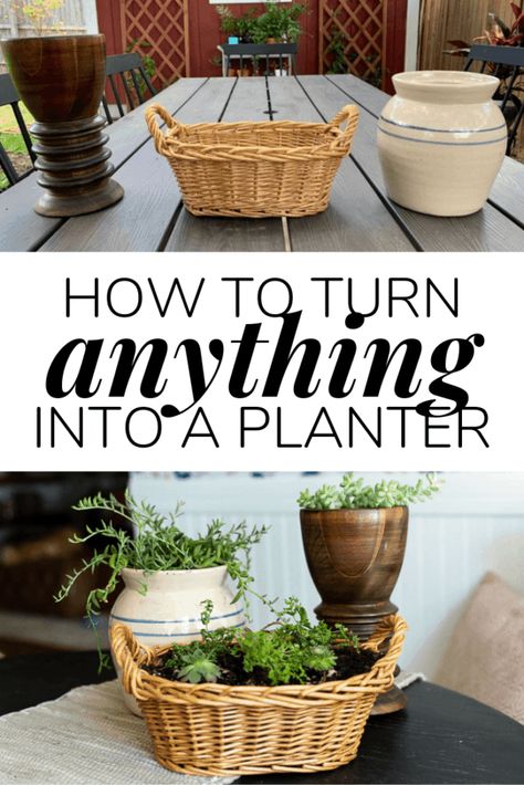 How to take anything you find at the thrift store and turn it into a planter! Tips and tricks for turning baskets, vases, or bowls into a cute planter for your home. #DIYplanter #diyproject #planter #houseplants Diy Planters Indoor, File Cabinet Makeover, Upcycled Planter, Creative Planter, Plant Pot Diy, Thrift Store Crafts, Diy Pots, Basket Planters, Fast Growing Plants