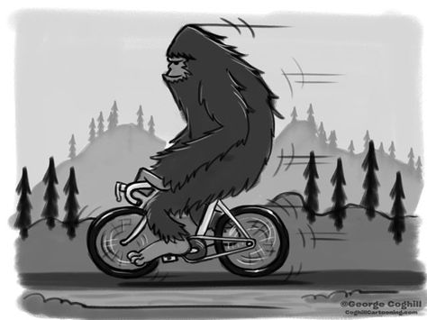 Bike Cartoon, Anthropology Major, Bigfoot Pictures, Bigfoot Art, Bigfoot Sasquatch, I Want To Ride My Bicycle, Cartoon Sketches, Bicycle Art, Hand Embroidery Projects