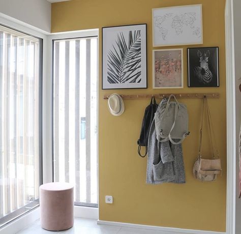 Grey Stone Wall Texture, Yellow Hallway, Grey Stone Wall, Yellow Accent Walls, Accent Wall In Kitchen, Mustard Walls, Accent Wall Colors, Yellow Living Room, Wall Painting Decor