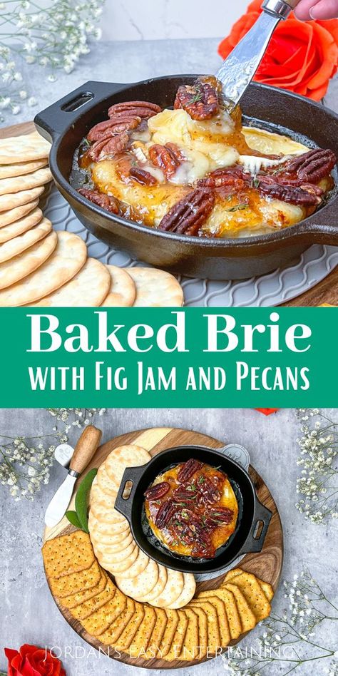 Brie Recipes Fig Jam, Brie Cheese Recipes With Fig Jam, Baked Brie Recipes Fig Jam, Pecan Baked Brie Recipes, Fig And Pecan Baked Brie, Bre Appetizers Baked Brie, Holiday Appetizer Recipes Christmas, Baked Brie Honey Pecans, Fig Jam Baked Brie