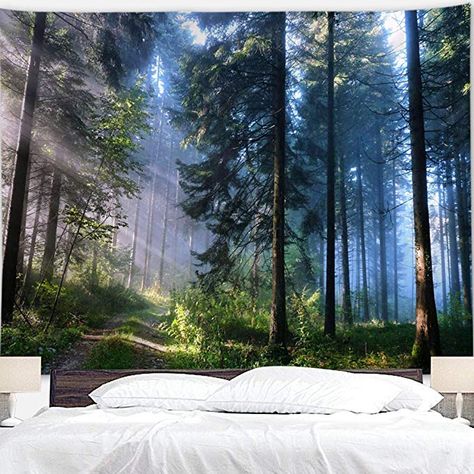 Landscape Tapestry, Tree Tapestry, Tapestry Nature, Forest Tapestry, Large Tapestries, Mens Bedroom, Misty Forest, Wood Room, Green Landscape