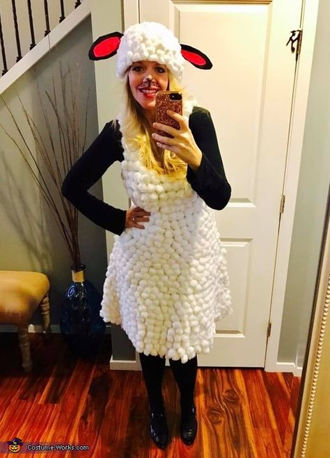 Sherry: My company has a big Halloween party every year and each Dept has a theme. This year ours was Old McDonalds Farm. I made my sheep costume myself. I bought... Diy Animal Costumes, Homemade Animal Costumes, Animal Costumes Women, Diy Sheep Costume, Baby Sheep Costume, Farm Costumes, Baby Lamb Costume, Farm Animal Costumes, Diy Sheep